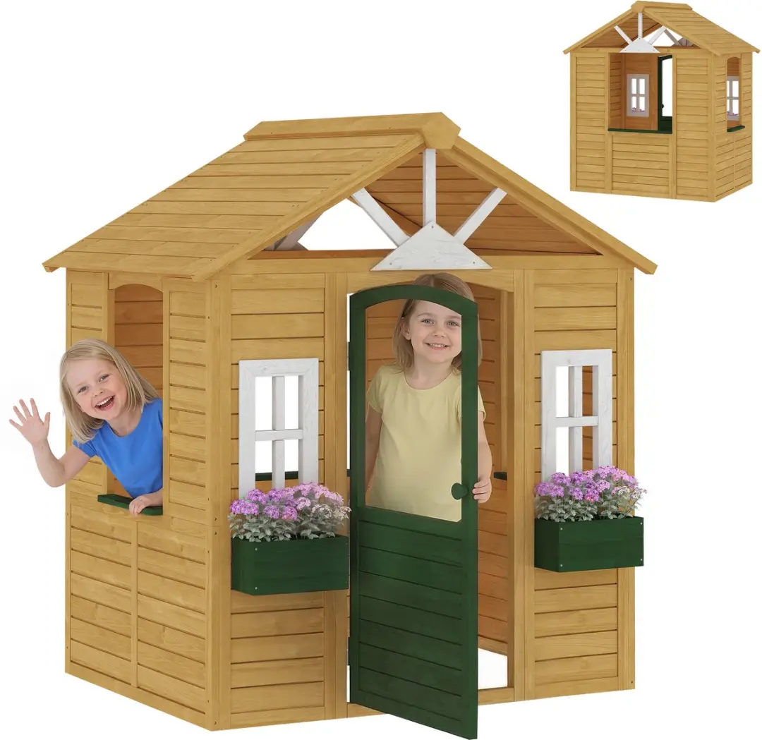 AIYAPLAY Kinderspeelhuis-Dennenhout-134,5L x 97B x 150H cm-Bruin