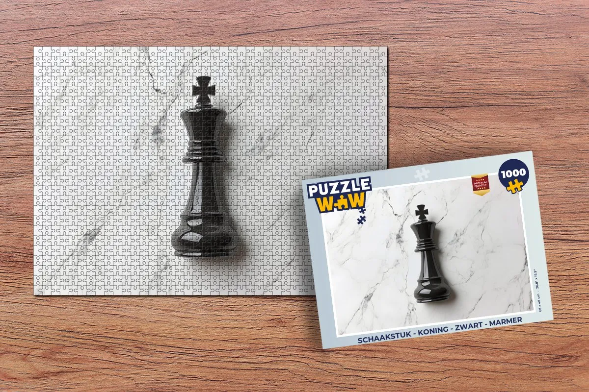 PuzzleWow Schaakstuk Koning Puzzel 1000 Stuks - Marmerprint - Zwart