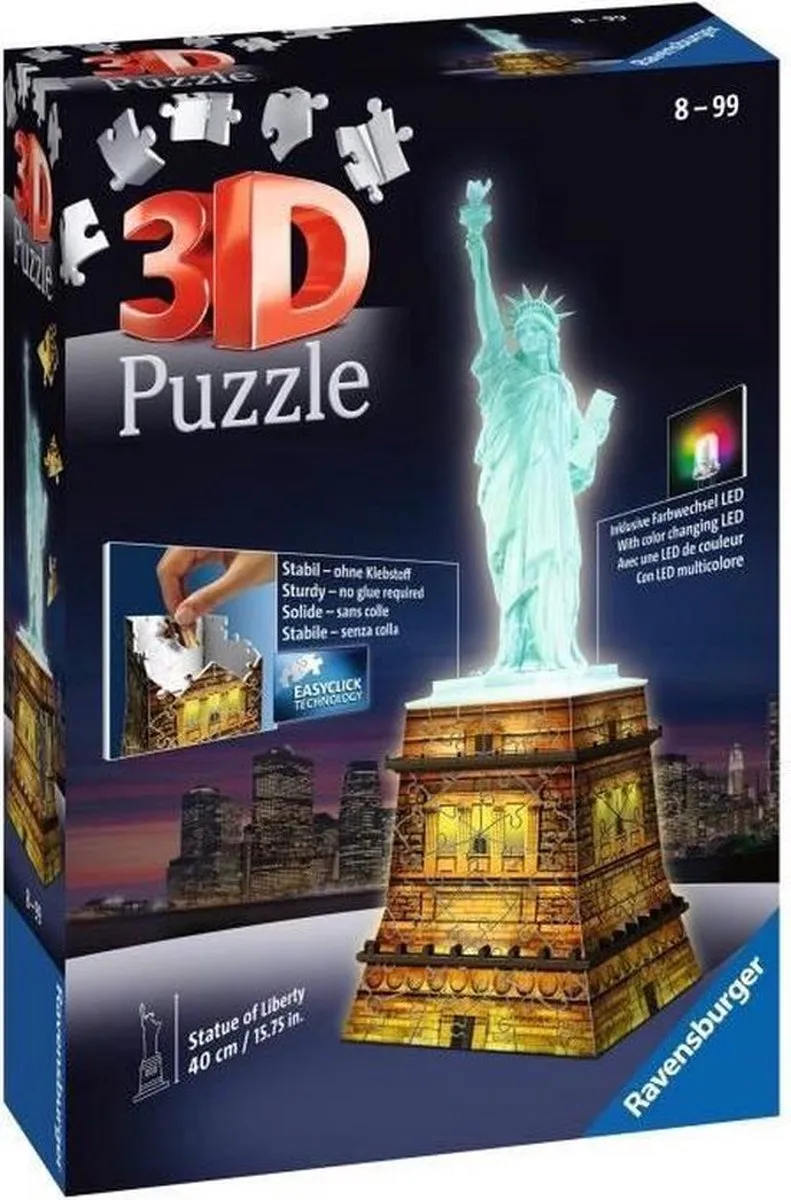 Ravensburger Statue of Liberty Night Edition 3D Puzzel - 108 Stuks - afbeelding 3 van 6