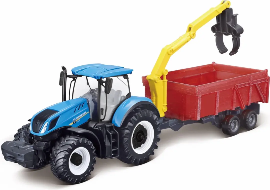 Bburago New Holland T7.315 TRACTOR + COMBINANTION TRAILER 10 CM modelauto schaal