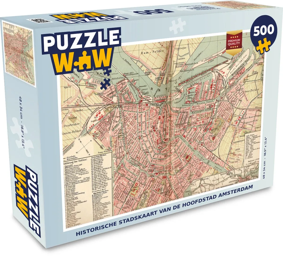 PuzzleWow Amsterdam Vintage Legpuzzel 500 Stuks - Multicolor