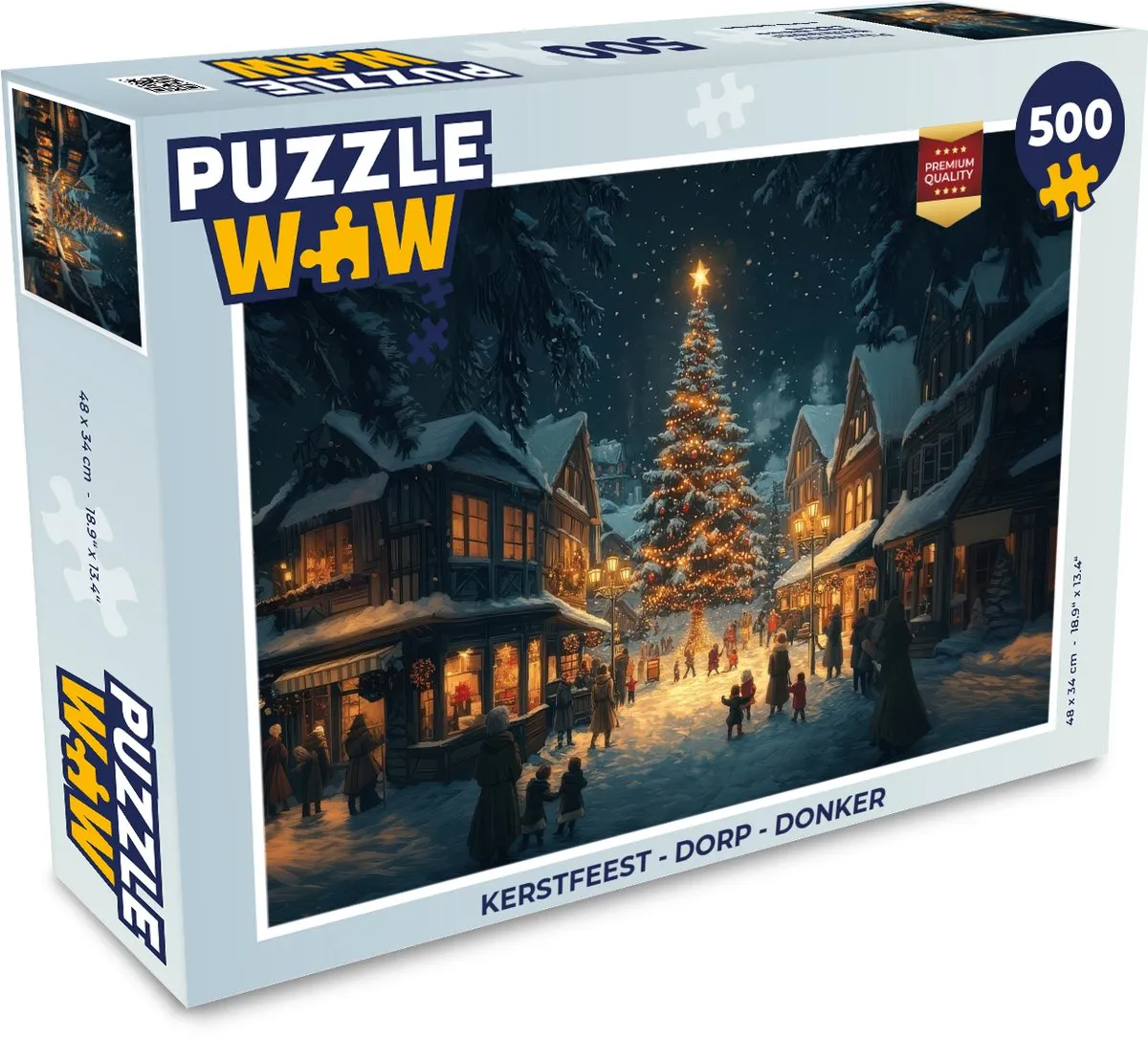 PuzzleWow Kerstfeest Dorp Puzzel 500 Stuks - Donker