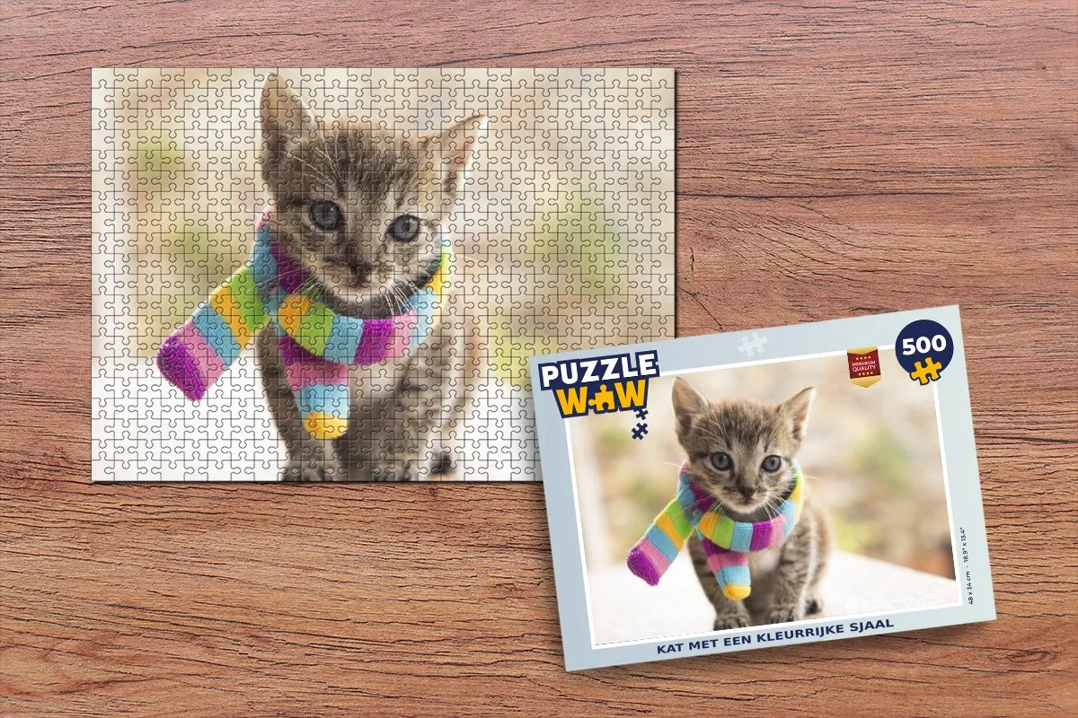 PuzzleWow Kat Sjaal Wol Legpuzzel 500 Stuks - Multicolor