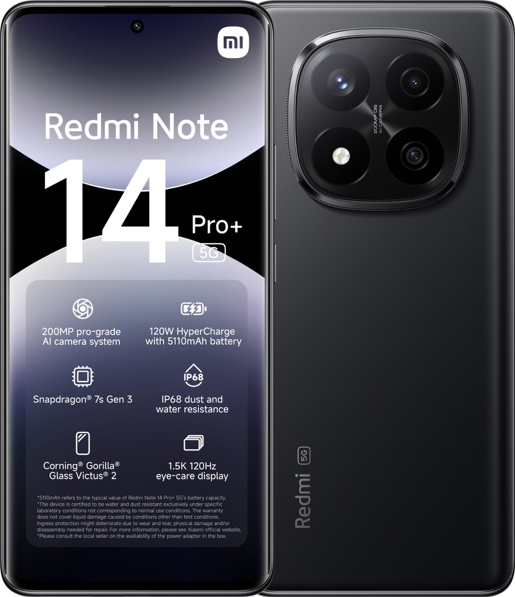Xiaomi Redmi Note 14 Pro+ - 5G - 12GB/512GB - Midnight Zwart