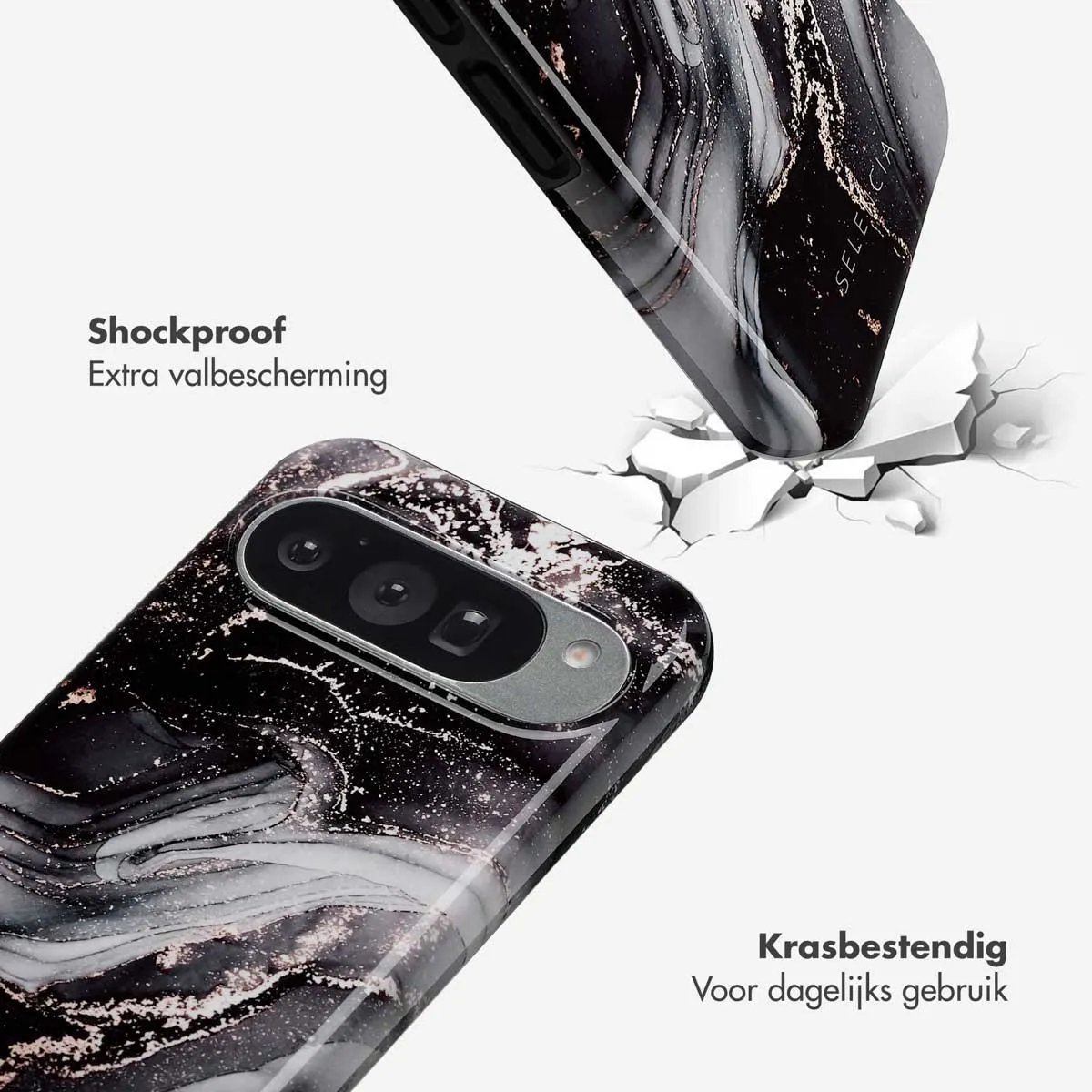Selencia Hoesje Google Pixel 10/10 Pro - Chic Marble Black - afbeelding 6 van 6