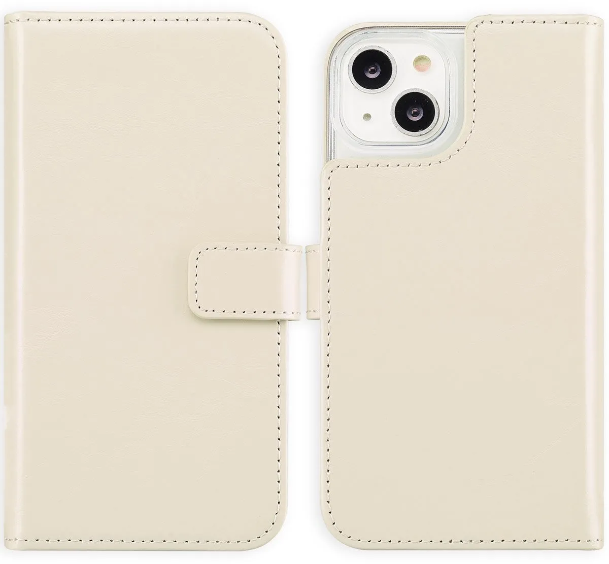 Selencia Hoesje iPhone 14 Echt Lederen Bookcase - 3 Pasjes - Greige