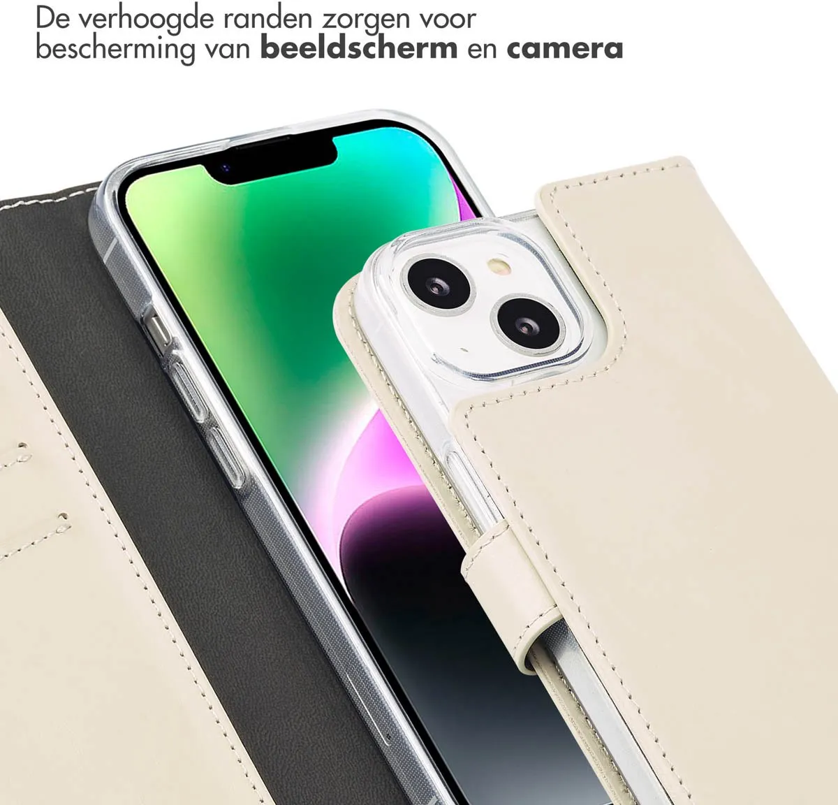 Selencia Hoesje iPhone 14 Echt Lederen Bookcase - 3 Pasjes - Greige
