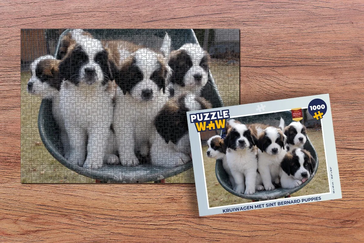 PuzzleWow Kruiwagen Sint Bernard Puppies Legpuzzel 1000 Stuks - Multicolor