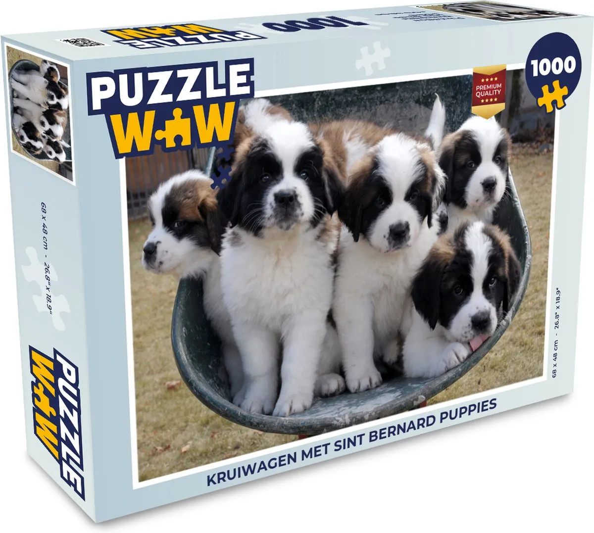 PuzzleWow Kruiwagen Sint Bernard Puppies Legpuzzel 1000 Stuks - Multicolor