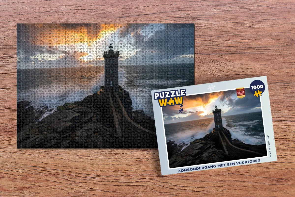 PuzzleWow Zonsondergang Vuurtoren Legpuzzel 1000 Stuks - Multicolor