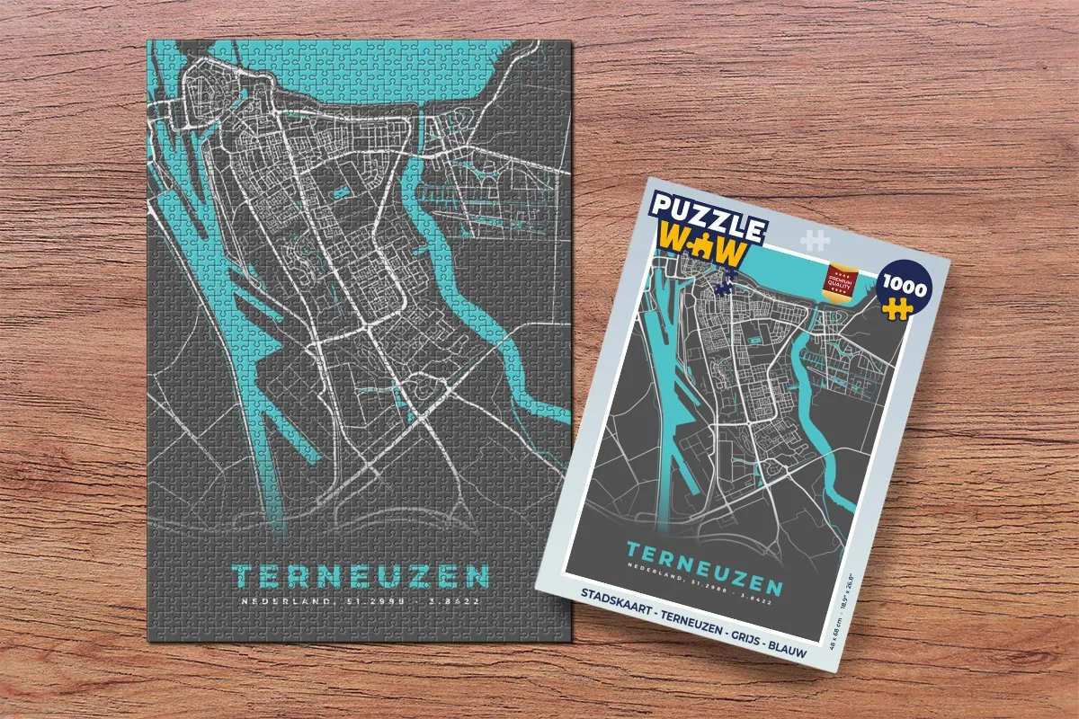 PuzzleWow Stadskaart Terneuzen Puzzel 1000 Stuks - Multicolor