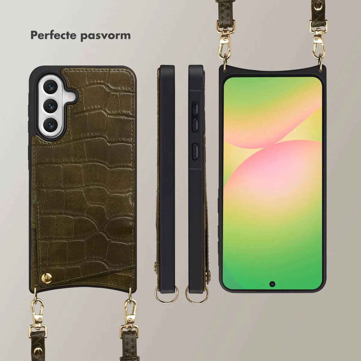 Selencia Hoesje Samsung Galaxy A56 - Croco Dark Olive - 2 Pasjes