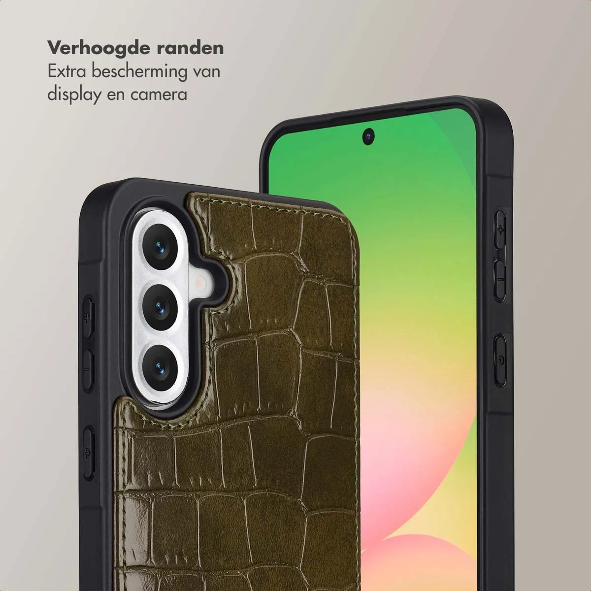 Selencia Hoesje Samsung Galaxy A56 - Croco Dark Olive - 2 Pasjes