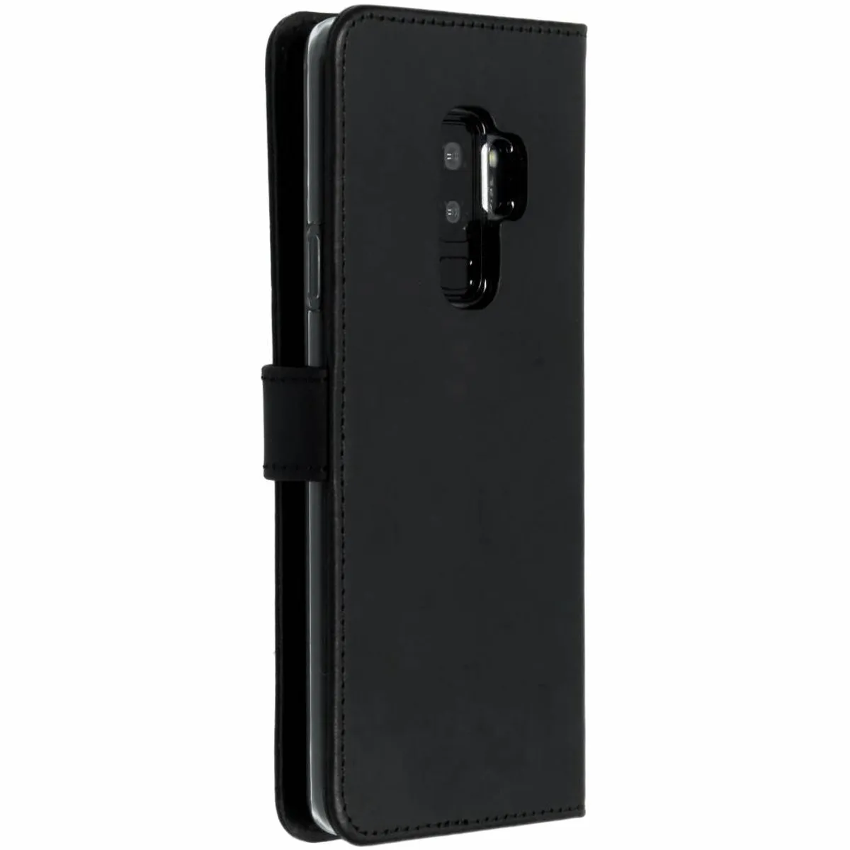 Selencia Hoesje Samsung Galaxy S9+ Echt Lederen Bookcase - 3 Pasjes - Zwart