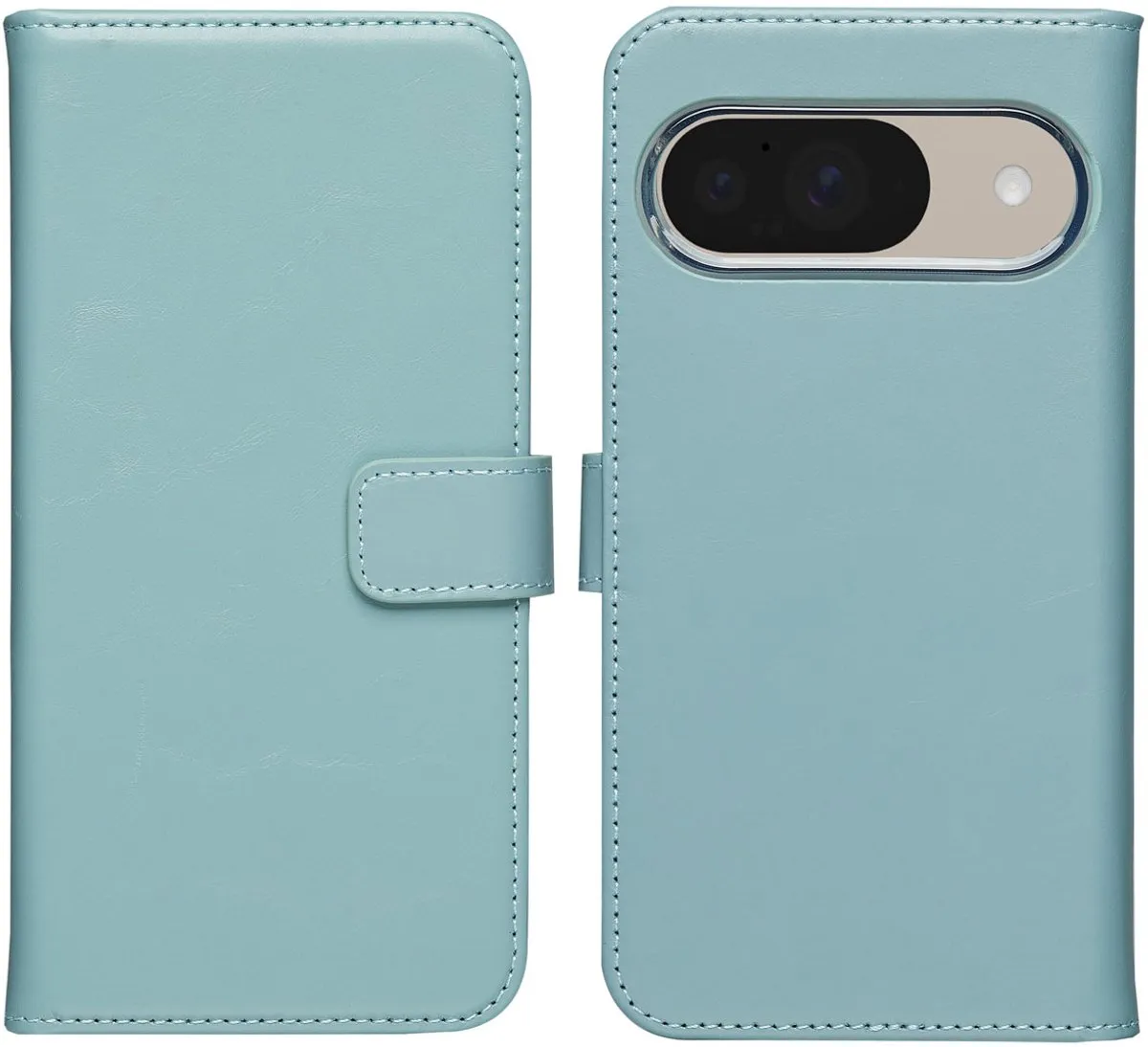 Selencia Hoesje Google Pixel 10/10 Pro - Echt Lederen Bookcase - Lichtblauw