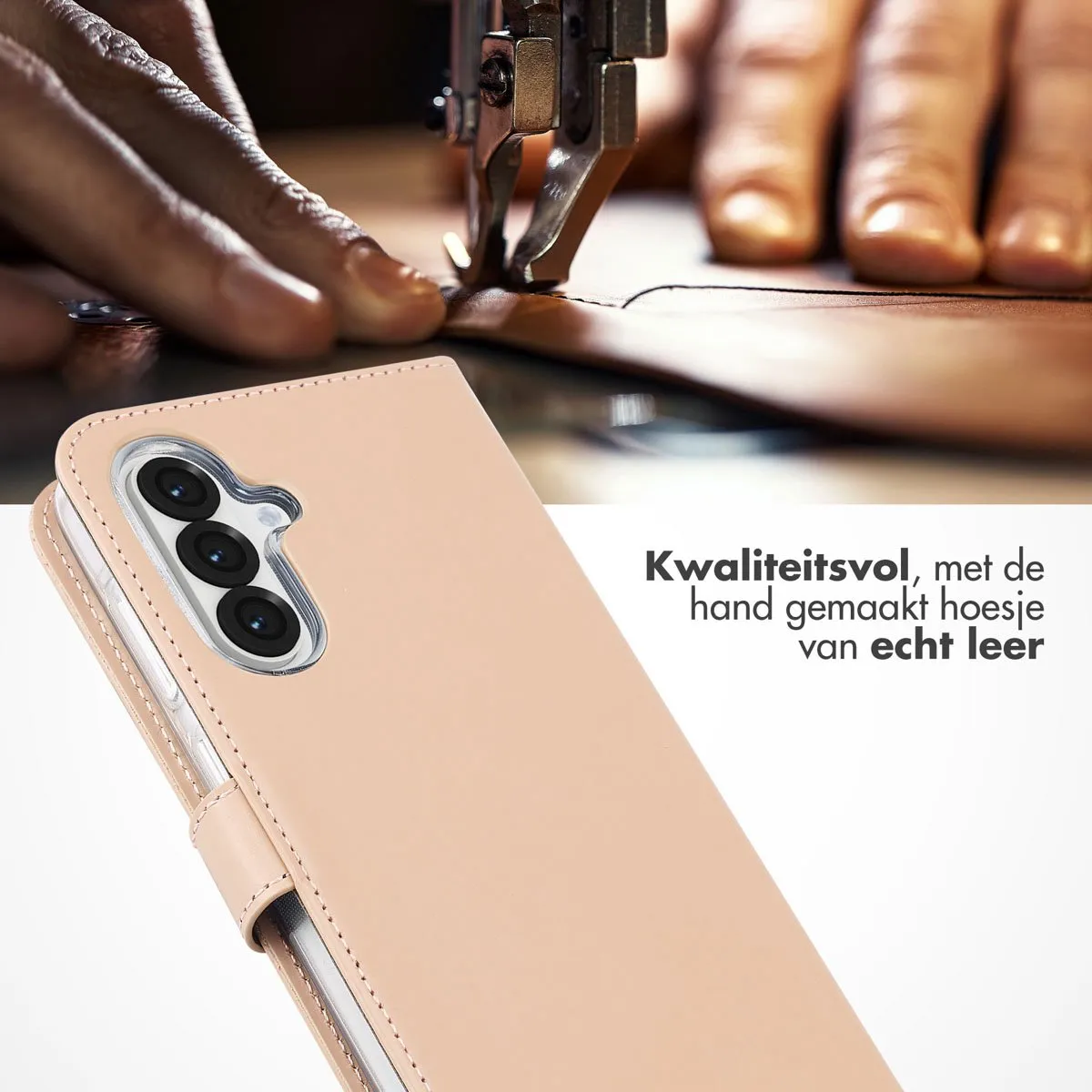 Selencia Hoesje Samsung Galaxy A36/A56 - Echt Lederen Bookcase Roze