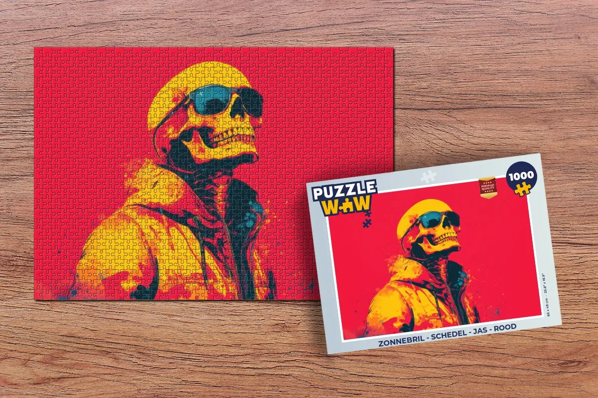 PuzzleWow Schedel Zonnebril Legpuzzel 1000 Stuks - Rood