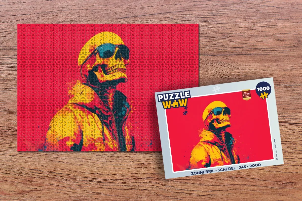 PuzzleWow Schedel Zonnebril Legpuzzel 1000 Stuks - Rood