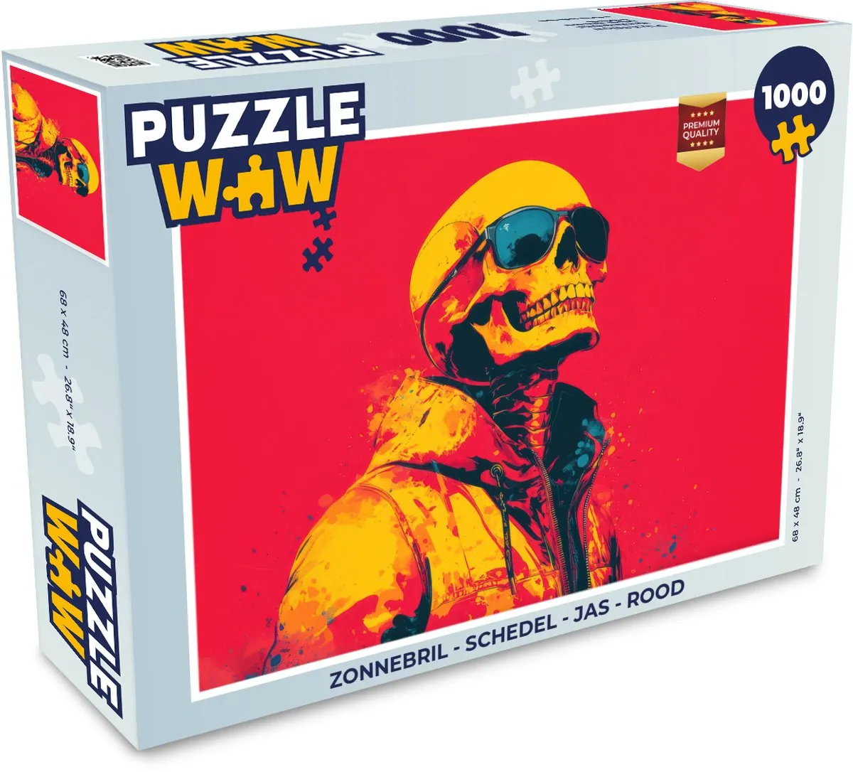 PuzzleWow Schedel Zonnebril Legpuzzel 1000 Stuks - Rood