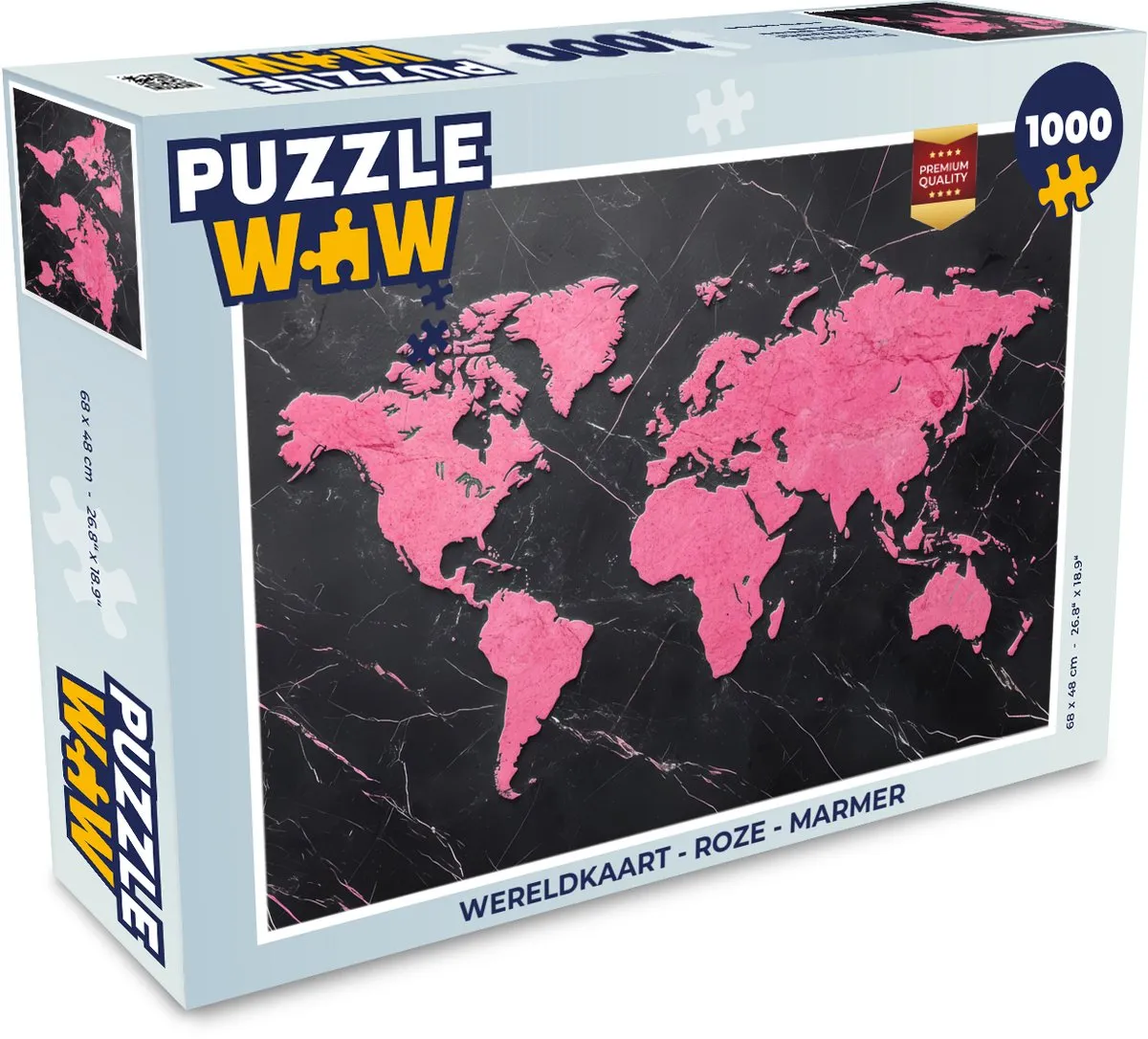 PuzzleWow Wereldkaart Legpuzzel 1000 Stuks - Roze Marmer