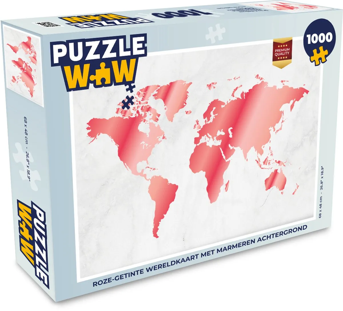 PuzzleWow Wereldkaart Legpuzzel 1000 Stuks - Roze Marmer
