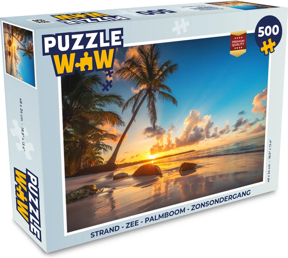 PuzzleWow Legpuzzel Strand Zee Palmboom Zonsondergang 500 Stuks