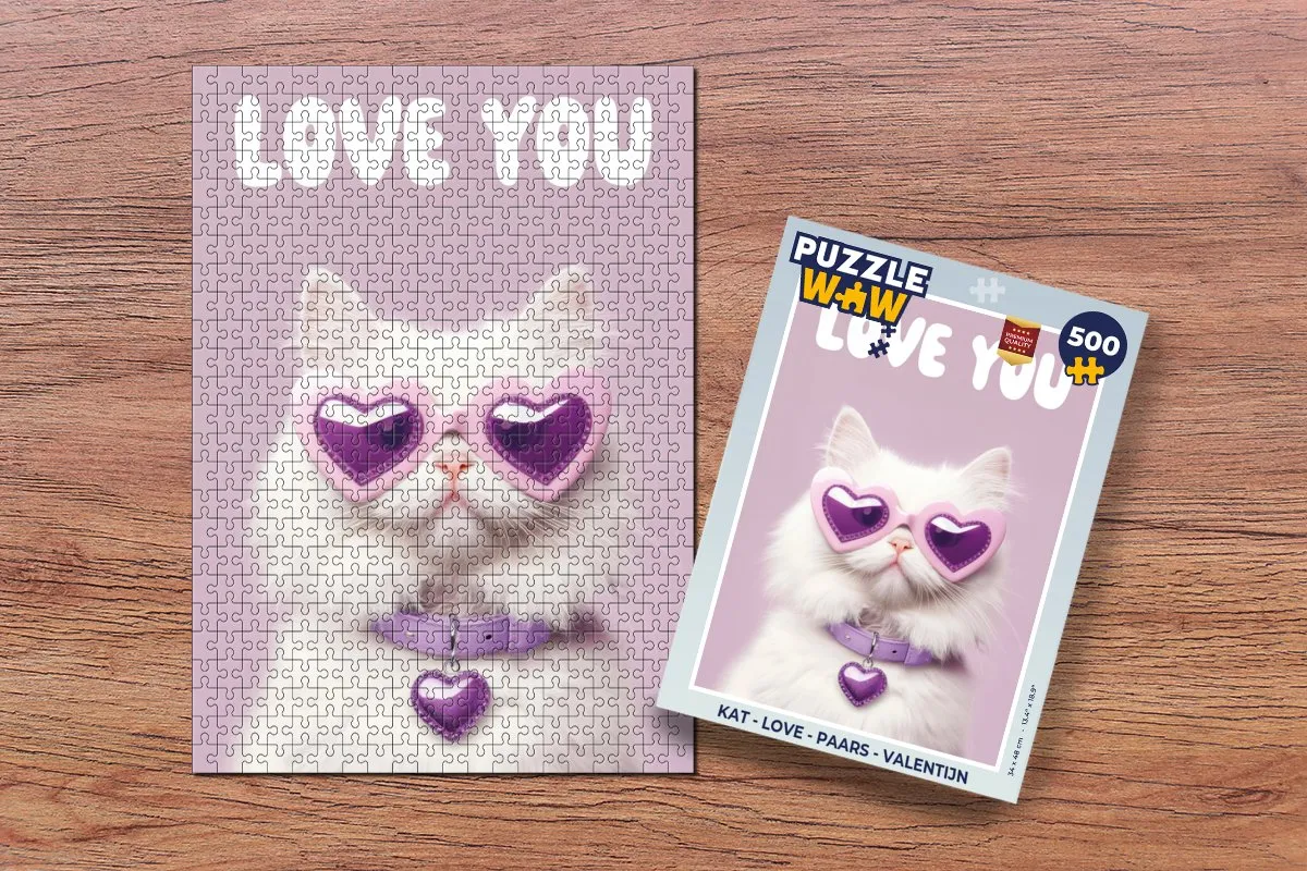 PuzzleWow Love Legpuzzel 500 Stuks - Paarse Kat - MPN 8721169396903