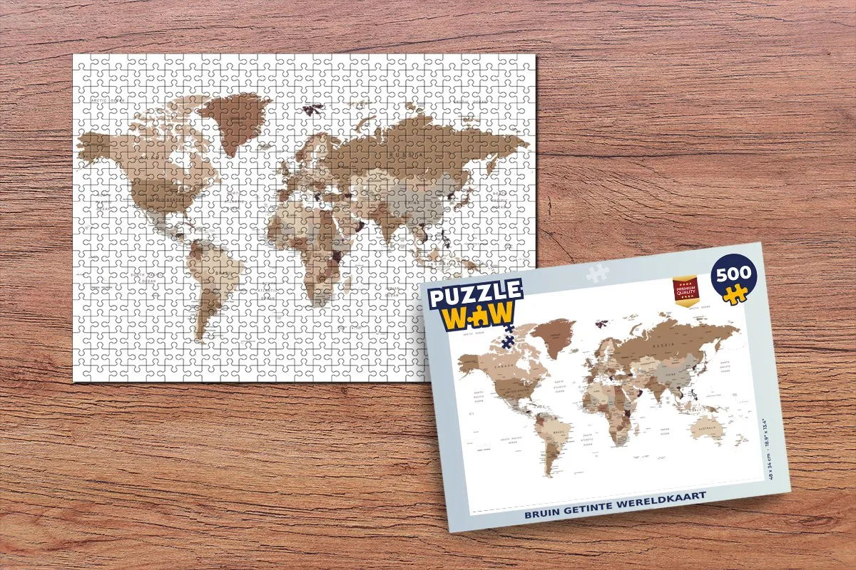 PuzzleWow Wereldkaart Legpuzzel 500 Stuks - Multicolor