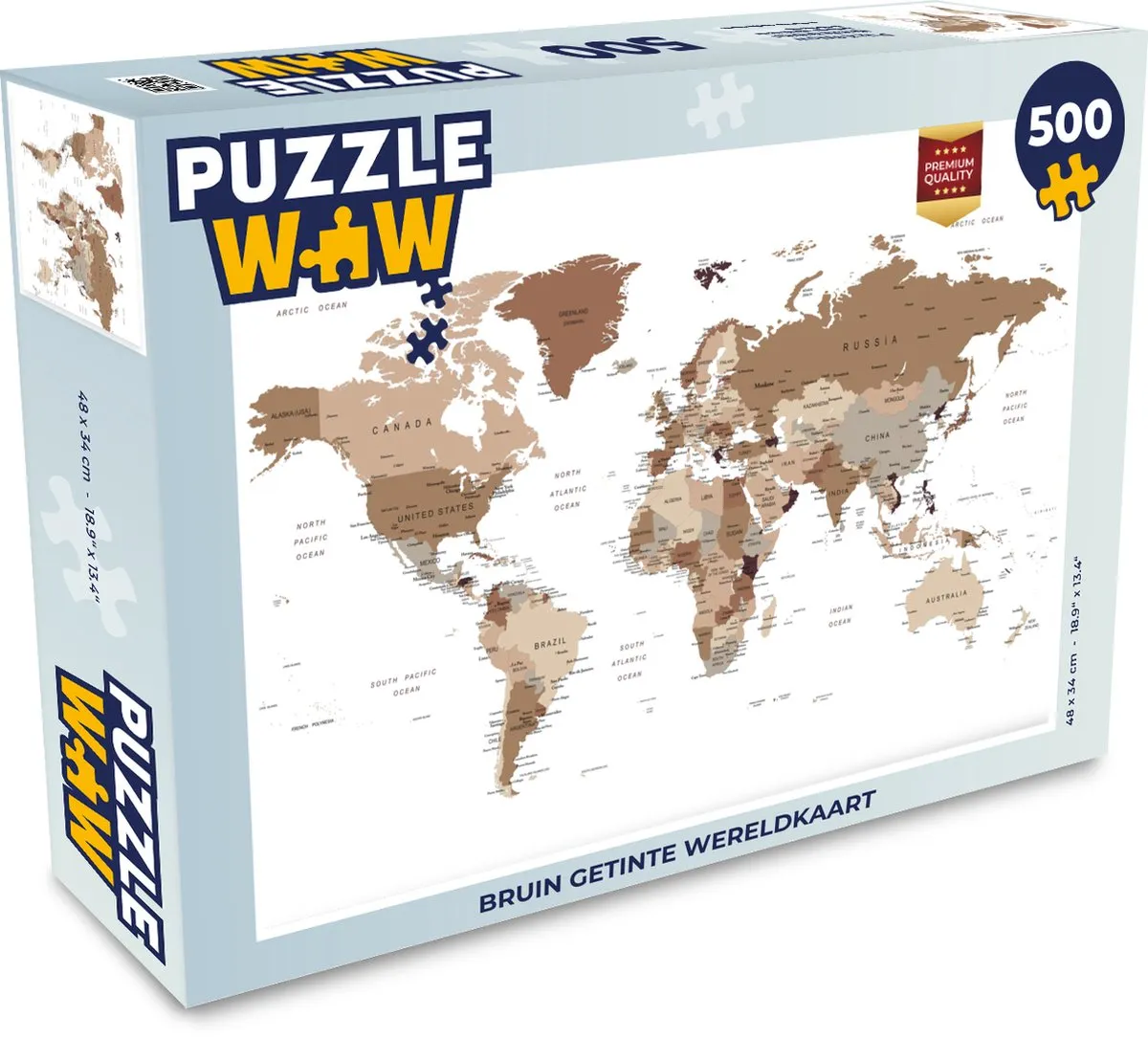 PuzzleWow Wereldkaart Legpuzzel 500 Stuks - Multicolor