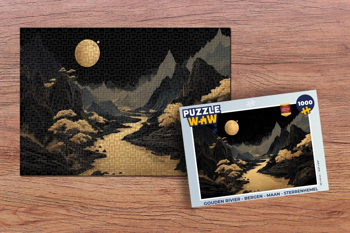 PuzzleWow Gouden Rivier Legpuzzel 1000 Stuks - Bergen Maan Sterrenhemel