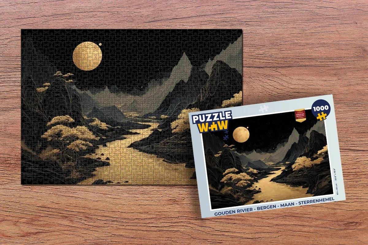 PuzzleWow Gouden Rivier Legpuzzel 1000 Stuks - Bergen Maan Sterrenhemel