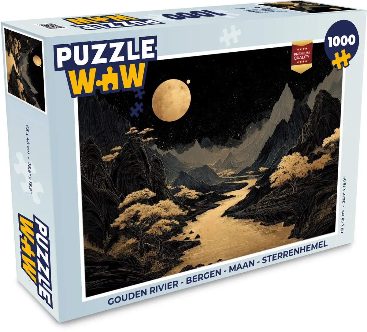PuzzleWow Gouden Rivier Legpuzzel 1000 Stuks - Bergen Maan Sterrenhemel