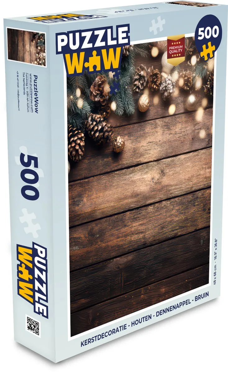 PuzzleWow Houten Dennenappel Kerstpuzzel 500 Stuks - Bruin