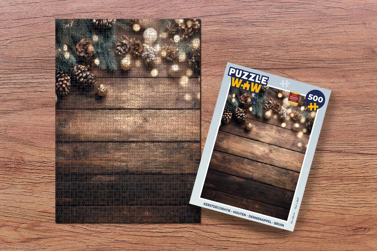 PuzzleWow Houten Dennenappel Kerstpuzzel 500 Stuks - Bruin