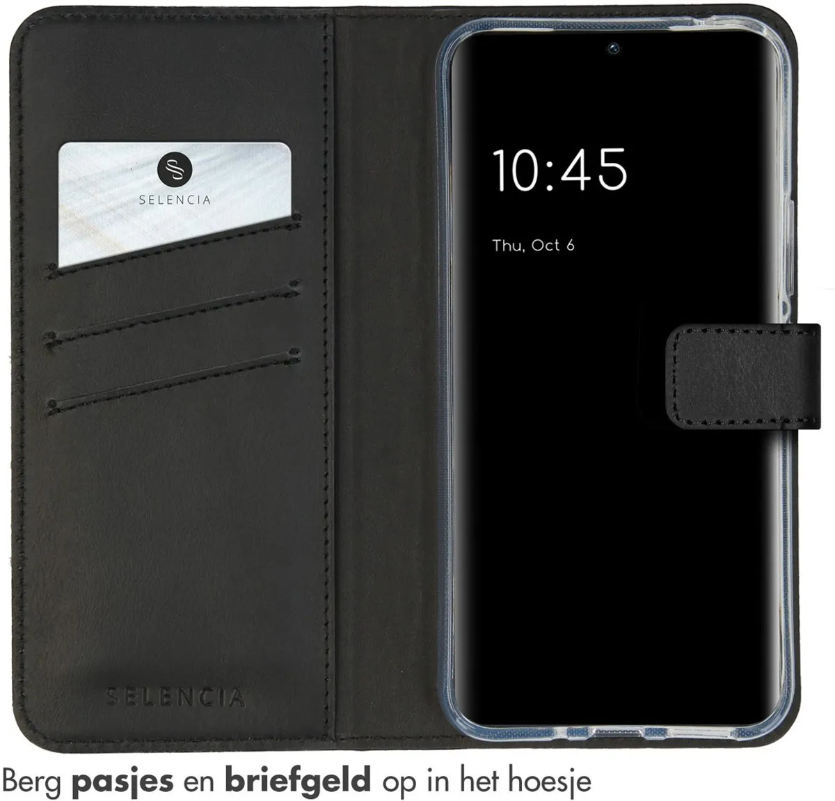 Selencia Hoesje Samsung Galaxy A54 - Echt Lederen Bookcase 3 Pasjes - Zwart