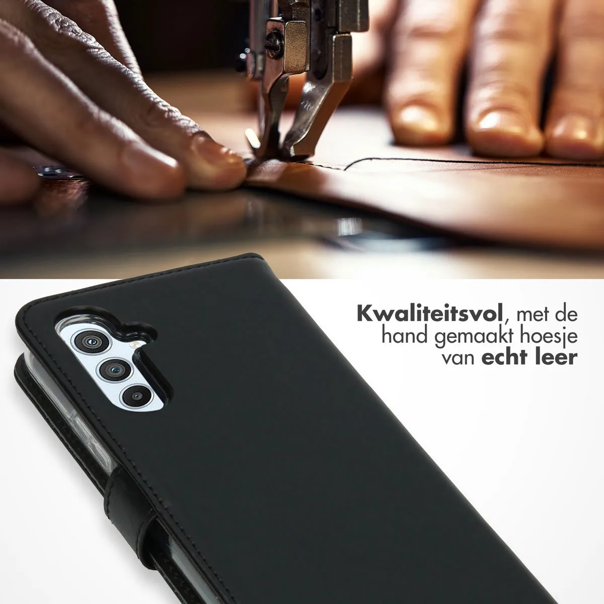 Selencia Hoesje Samsung Galaxy A54 - Echt Lederen Bookcase 3 Pasjes - Zwart
