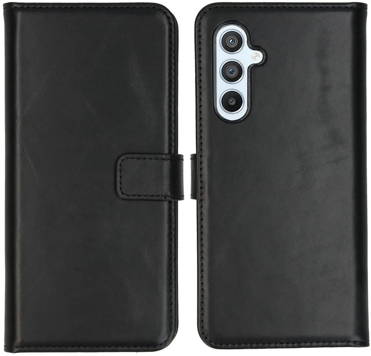 Selencia Hoesje Samsung Galaxy A54 - Echt Lederen Bookcase 3 Pasjes - Zwart