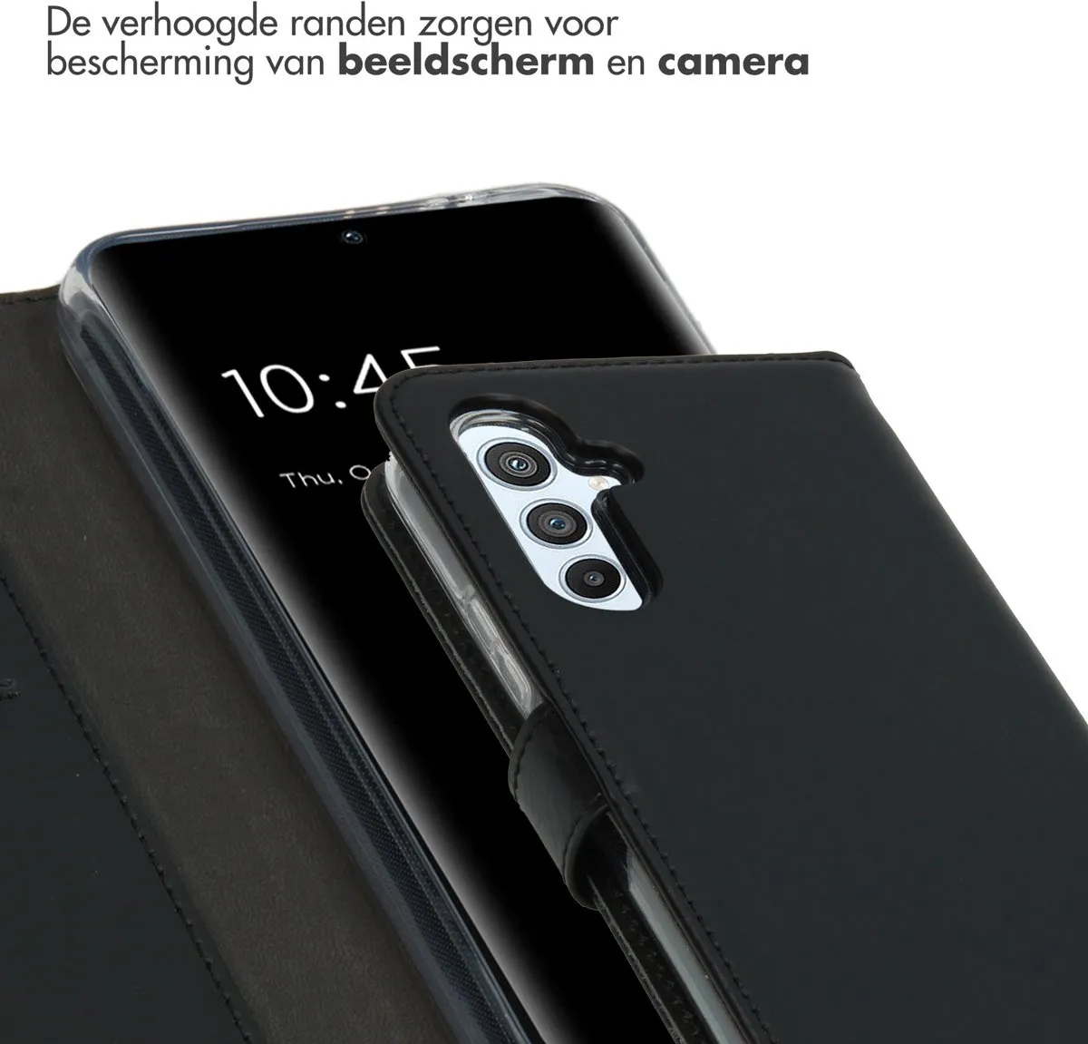 Selencia Hoesje Samsung Galaxy A54 - Echt Lederen Bookcase 3 Pasjes - Zwart