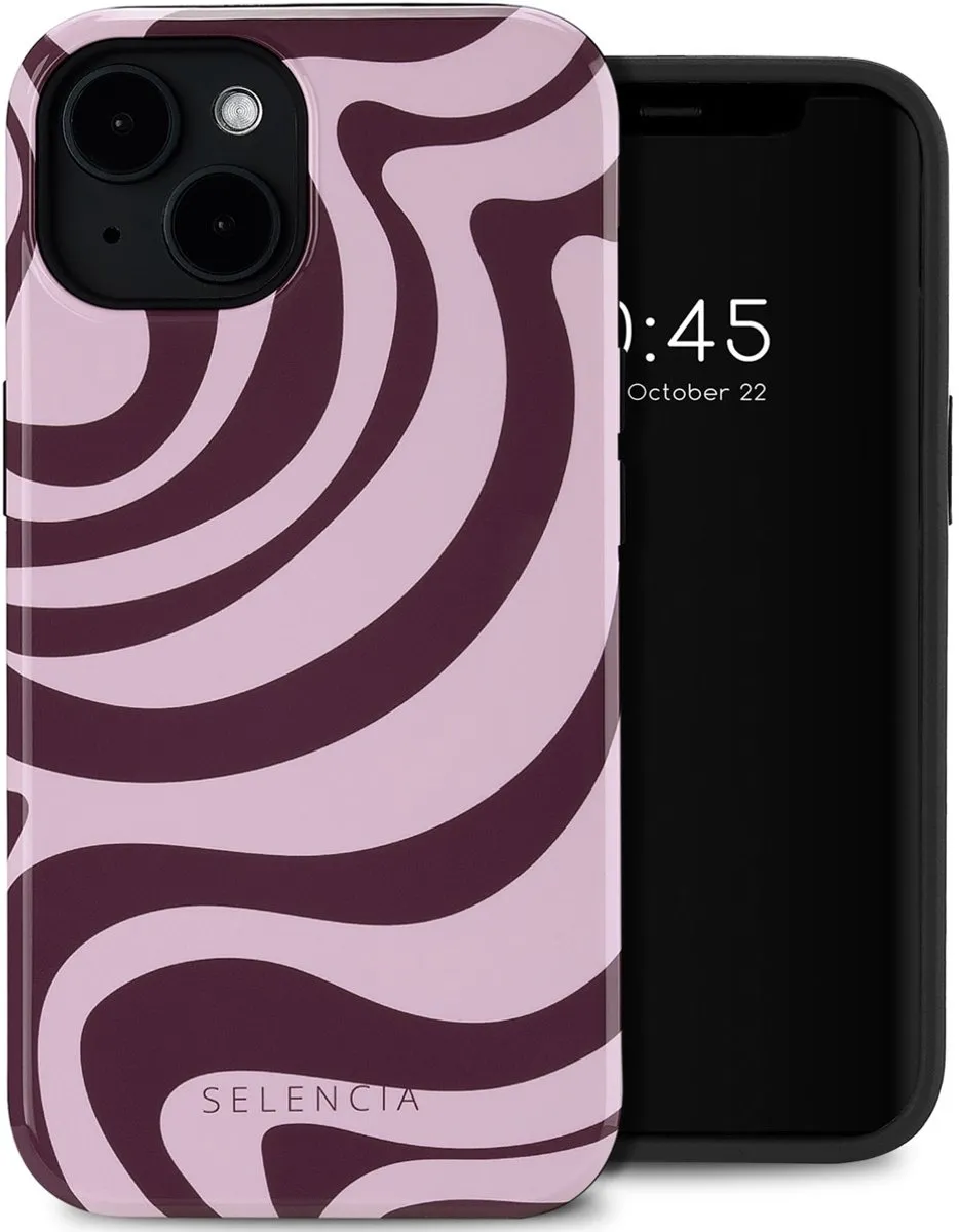 Selencia Hoesje iPhone 14 Wavy Swirl Pink Plum - MagSafe