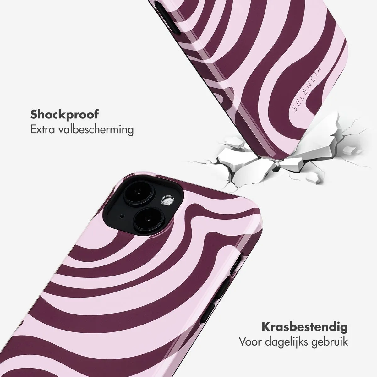 Selencia Hoesje iPhone 14 Wavy Swirl Pink Plum - MagSafe
