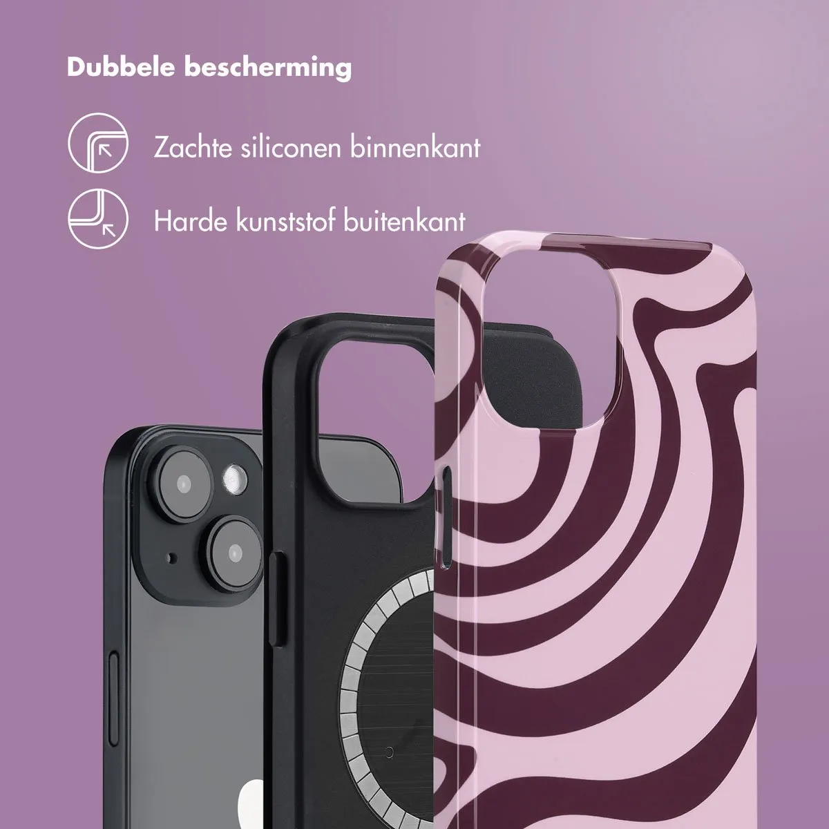 Selencia Hoesje iPhone 14 Wavy Swirl Pink Plum - MagSafe