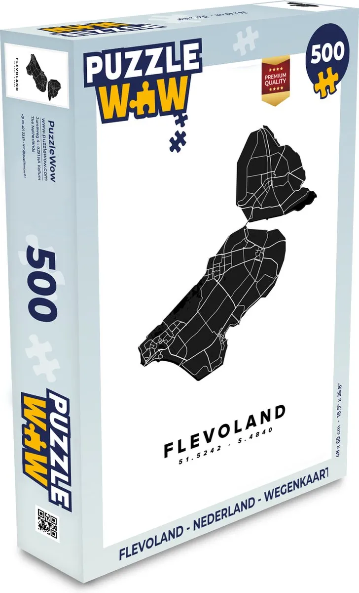PuzzleWow Flevoland Wegenkaart Legpuzzel 500 Stuks
