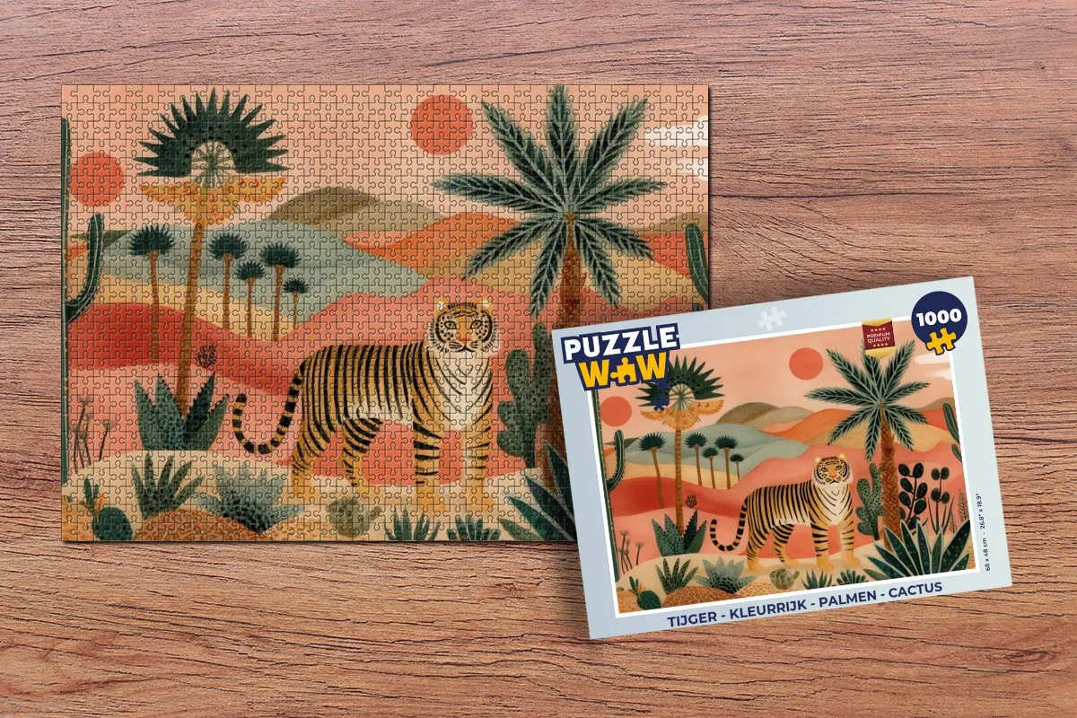 PuzzleWow Tijger Palmen Cactus Legpuzzel 1000 Stuks