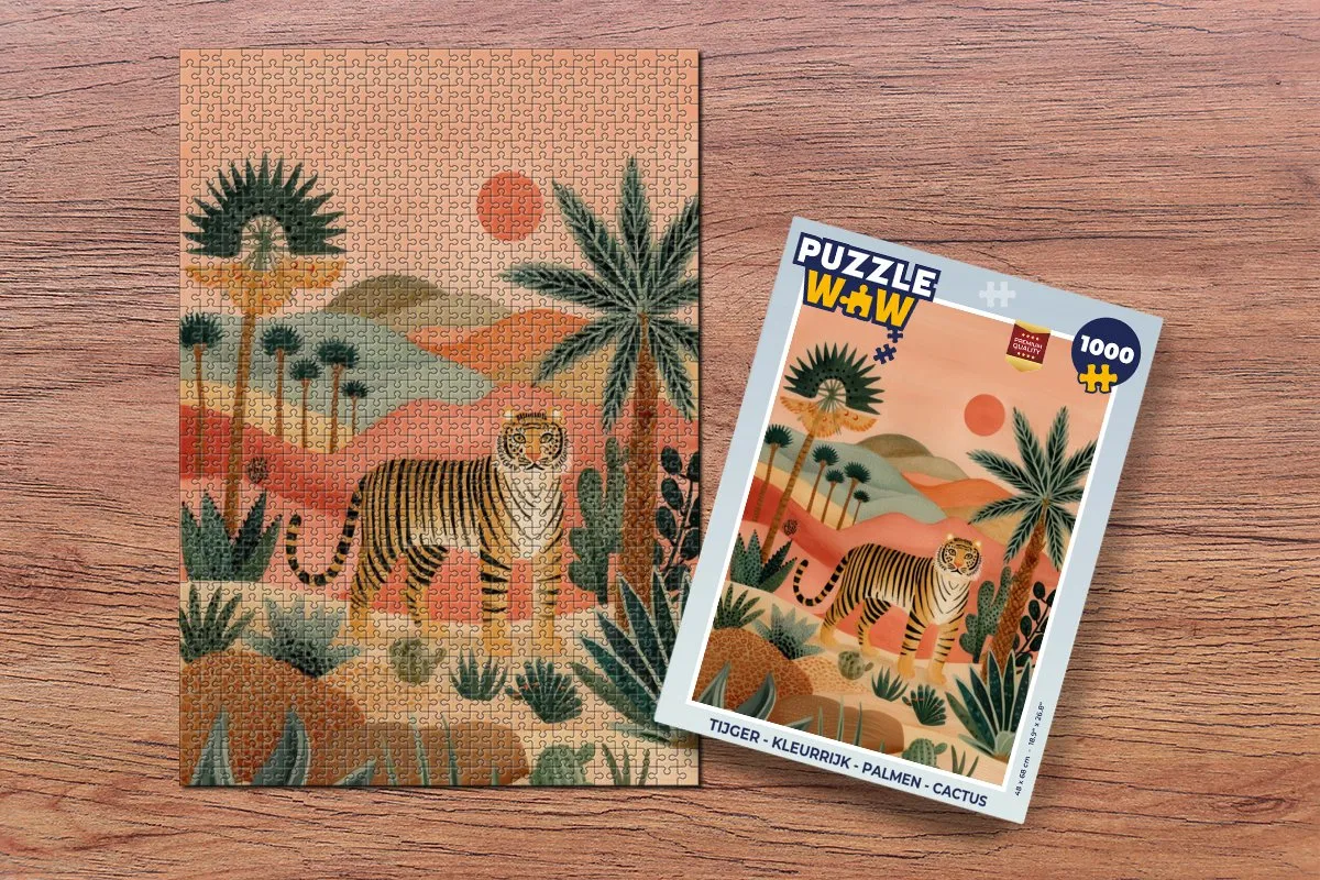 PuzzleWow Tijger Palmen Cactus Legpuzzel 1000 Stuks