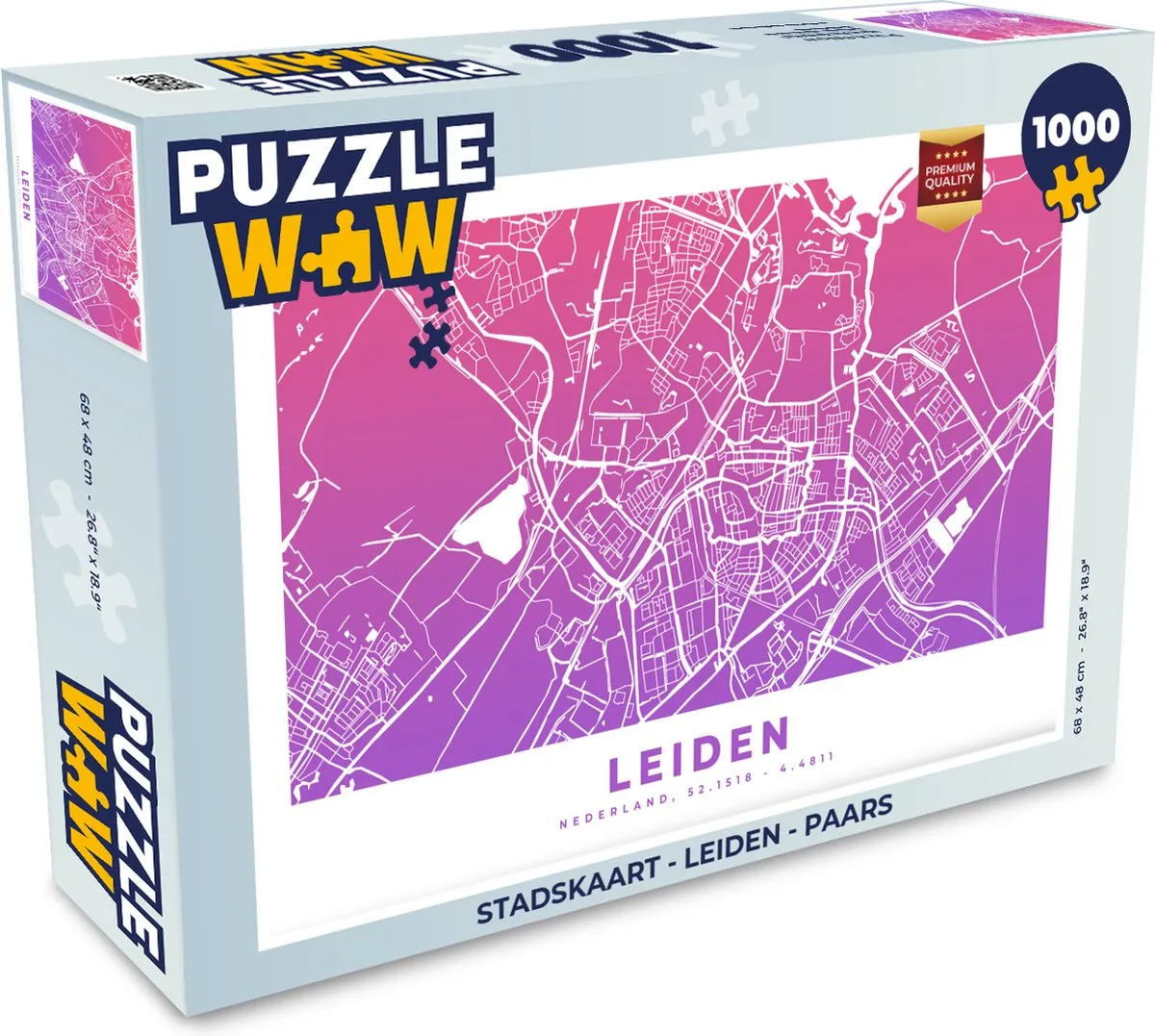 PuzzleWow Stadskaart Leiden Legpuzzel 1000 Stuks - Multicolor