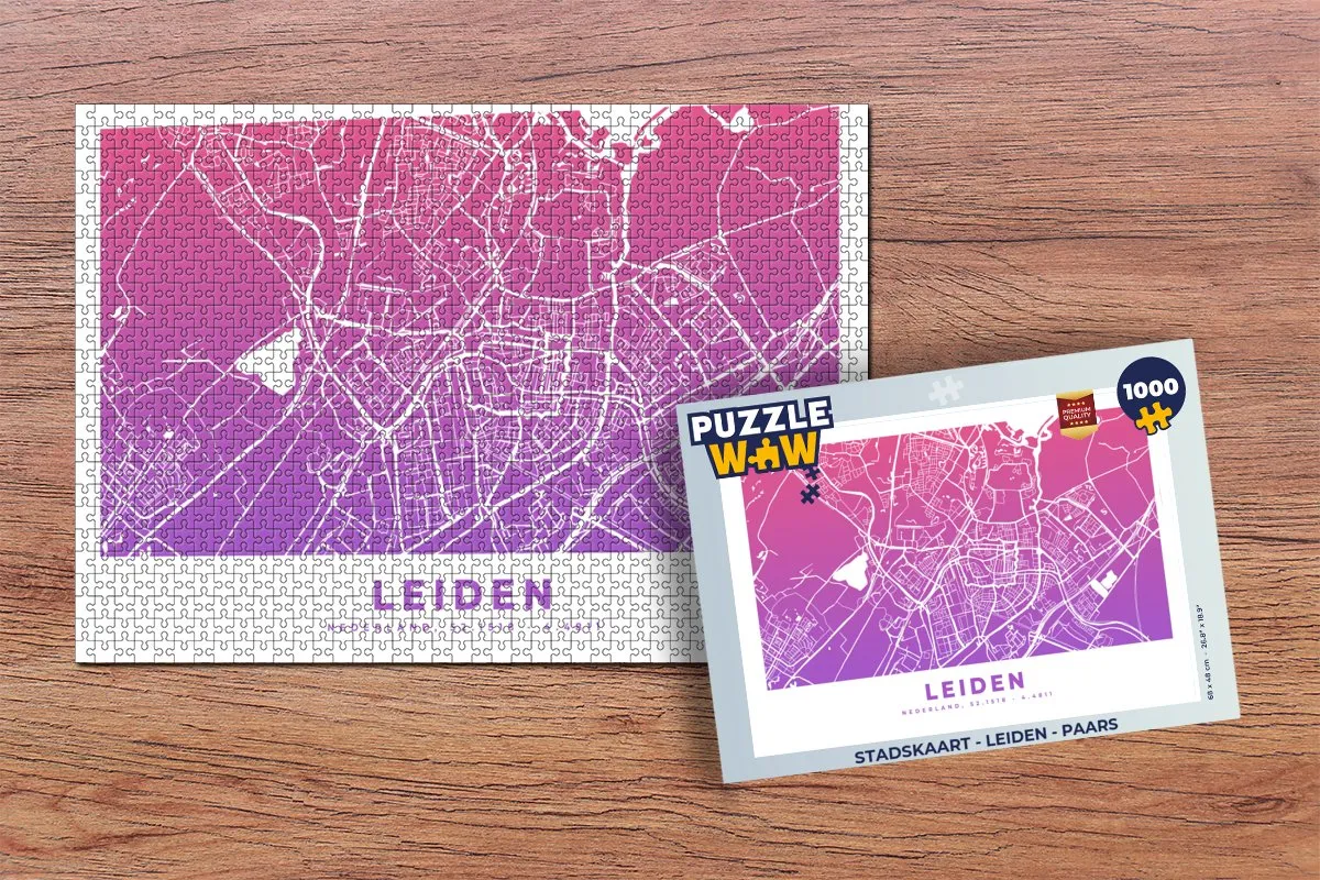 PuzzleWow Stadskaart Leiden Legpuzzel 1000 Stuks - Multicolor