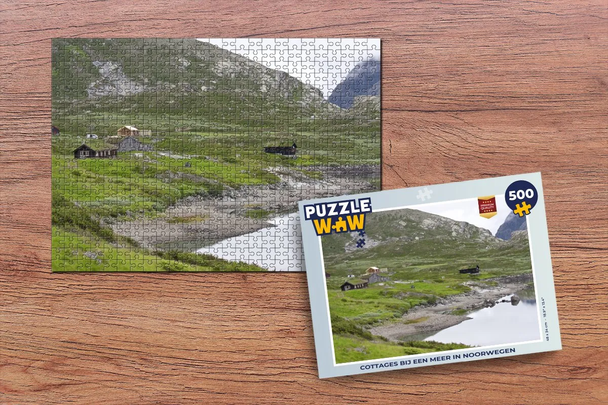 PuzzleWow Cottages bij een meer in Noorwegen Legpuzzel 500 Stuks - Multicolor