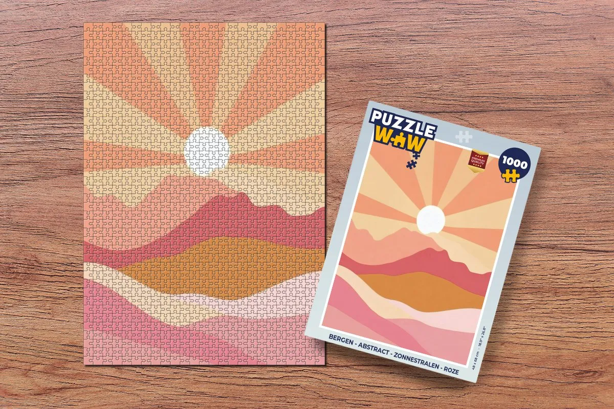 PuzzleWow Bergen Abstract Zonnestralen Legpuzzel 1000 Stuks - Roze