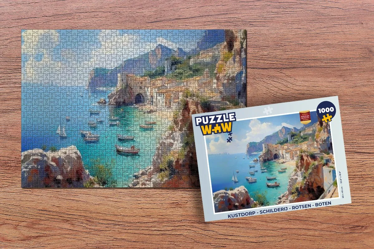 PuzzleWow Kustdorp Legpuzzel 1000 Stuks - Dorp/Rotsen/Boten