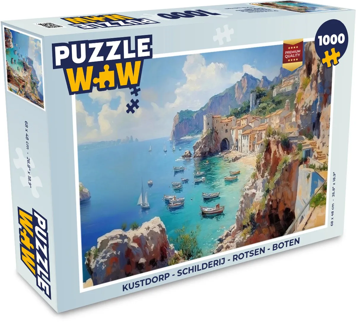 PuzzleWow Kustdorp Legpuzzel 1000 Stuks - Dorp/Rotsen/Boten